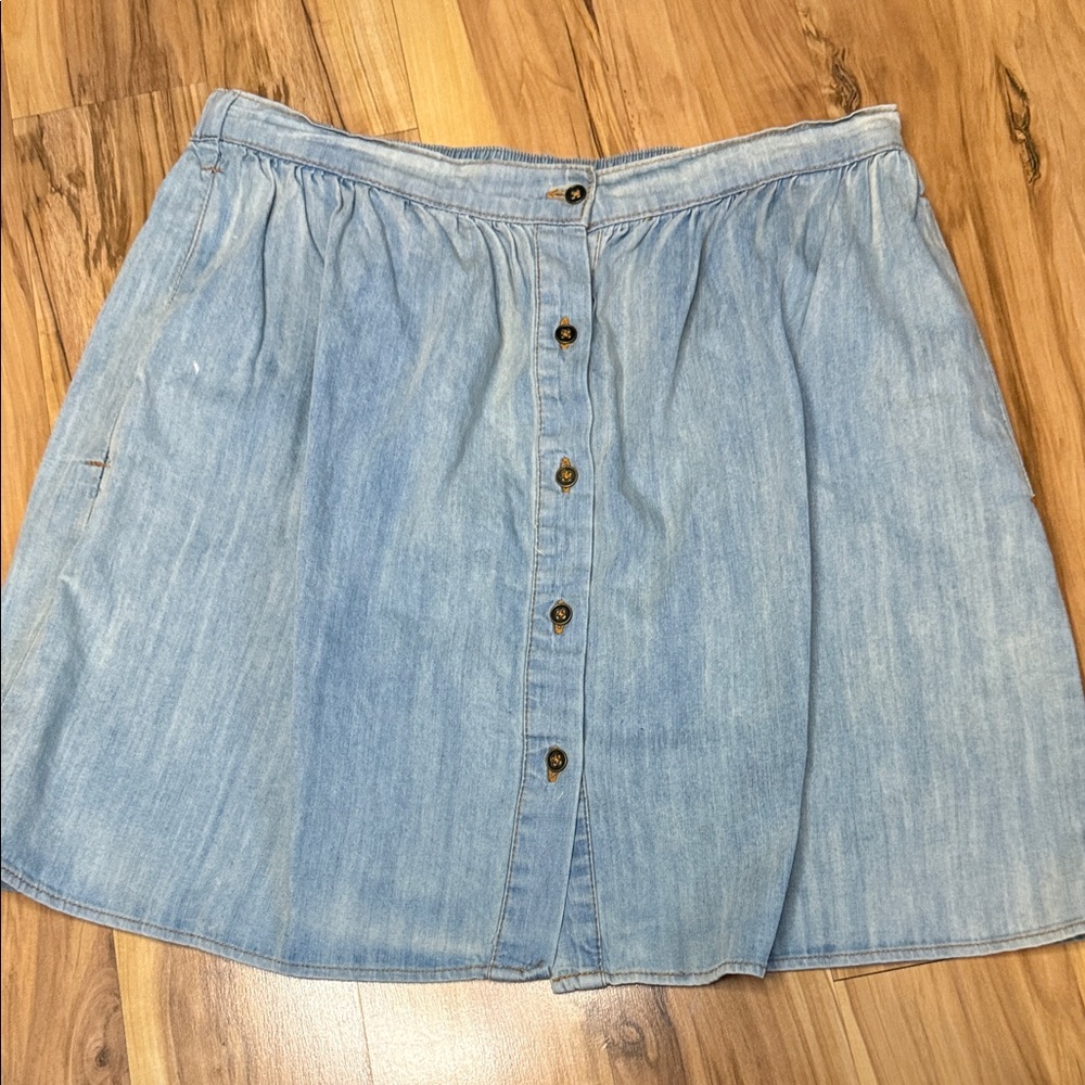 Full Tilt Light Blue Button-Front Midi Skirt